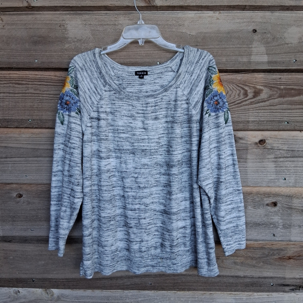 Torrid Marbled Floral Embroidered Top